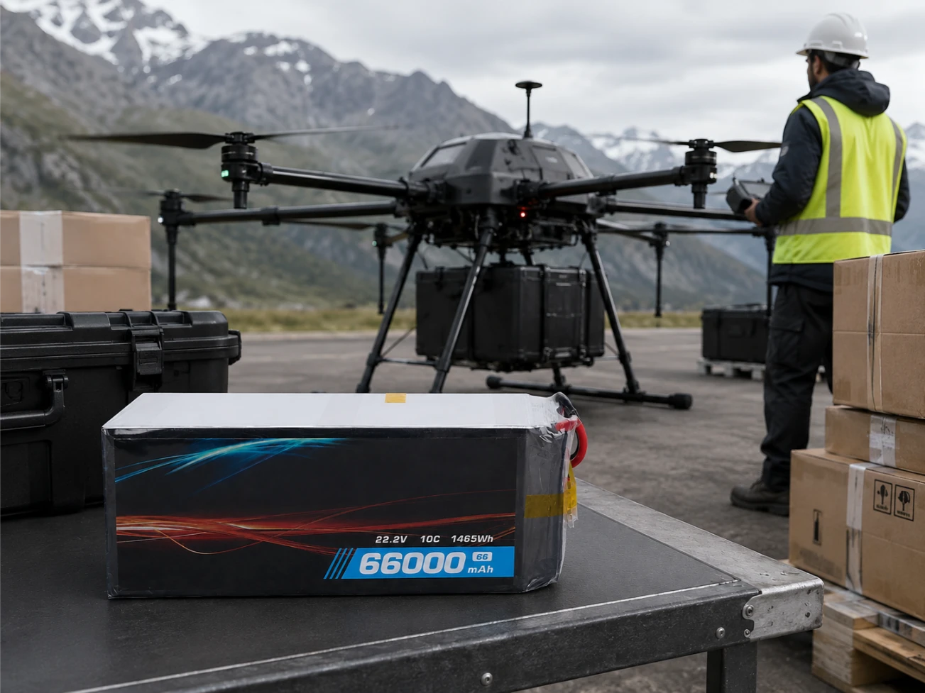 Aplicación de batería para dron de transporte de carga suspendida