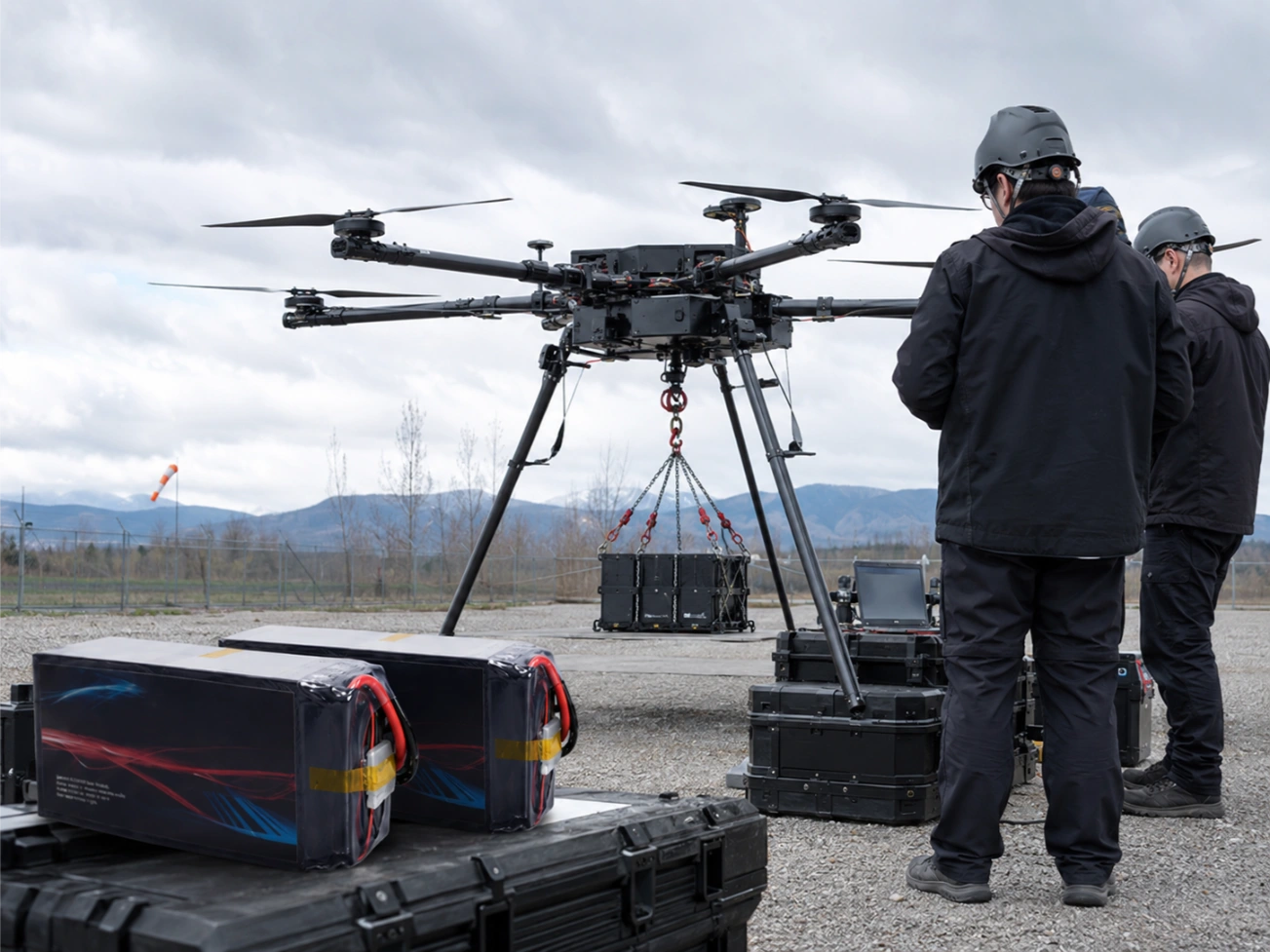 Dron de limpieza con mangueras y equipo de servicio