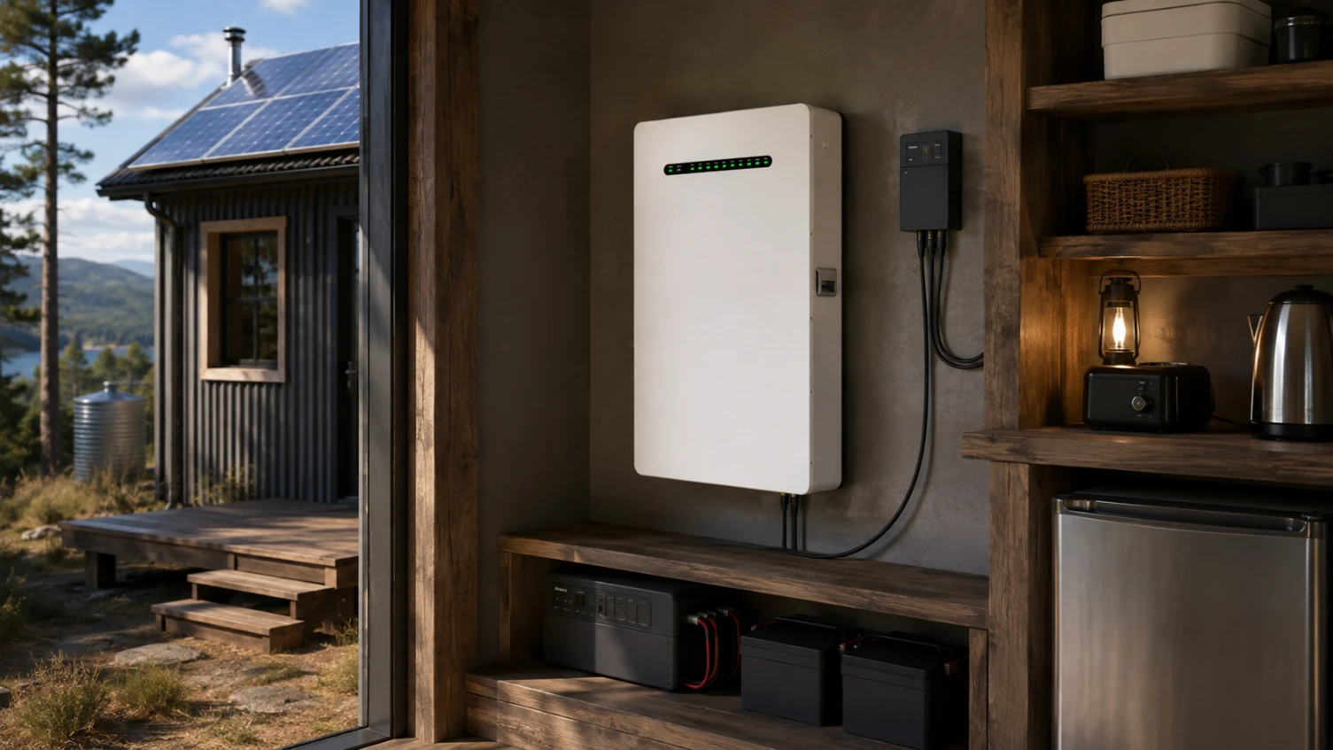 Almacenamiento solar con batería para cabañas remotas