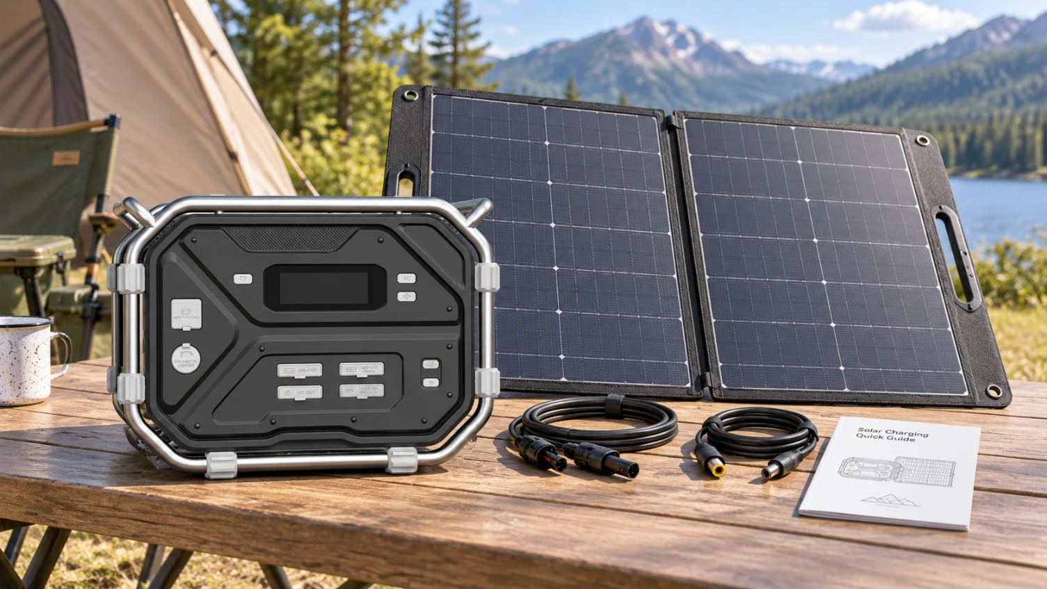 Escena de kit de panel solar y estación portátil de la página del producto de 2400W